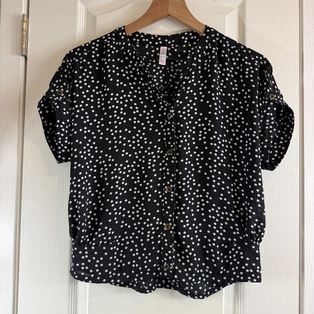 Xhilaration Women's Black White Dot Print Blouse Top Polyester Size XS